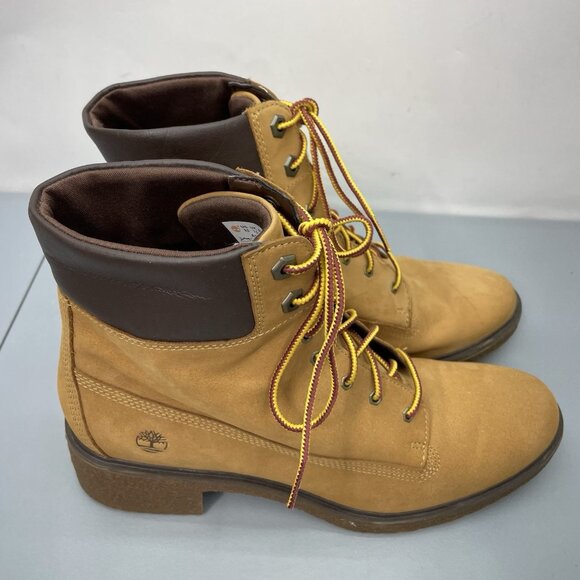 Timberland Brinda Ankle Boots Heeled Booties Nubuck Leather Wheat Tan Womens 9.5 - Picture 5 of 14